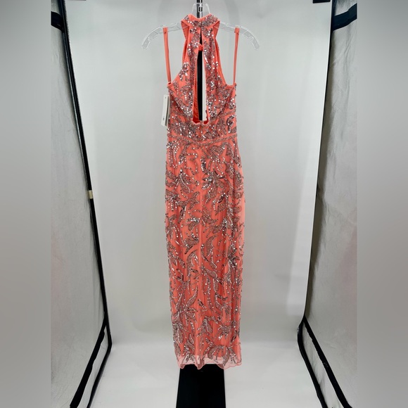 Mac Duggal Pink Embellished High Neck Gown with Slit - Picture 9 of 13